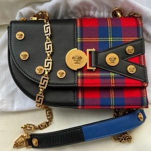 Like NEW. Versace Women's Tartan Print & Canvas Shoulder Bag